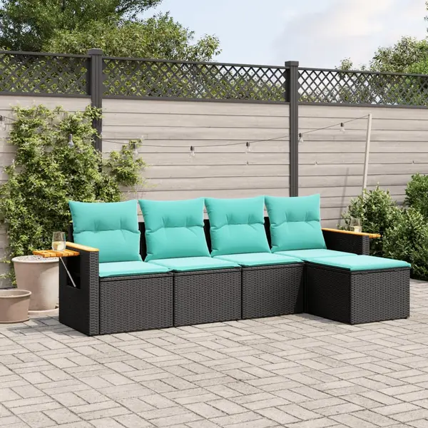 Gossi set mobilier de gradina cu perne, 5 piese, negru, poliratan