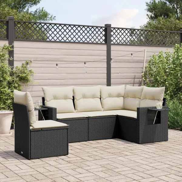Gossi set mobilier de gradina cu perne, 5 piese, negru, poliratan