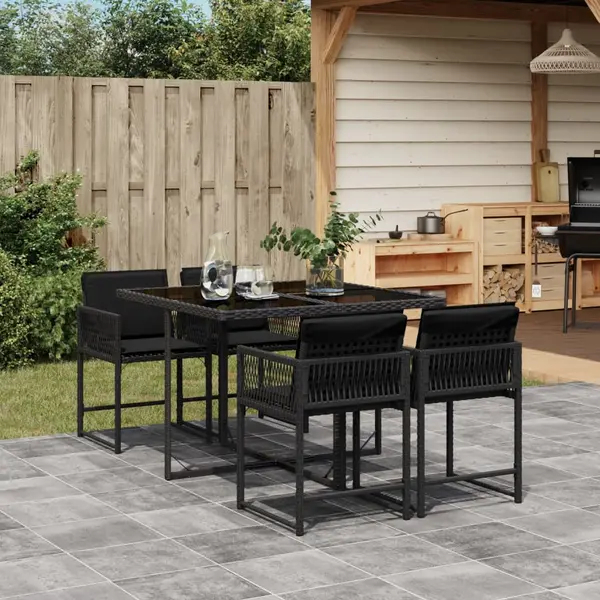 Gossi set mobilier de gradina cu perne, 5 piese, negru, poliratan