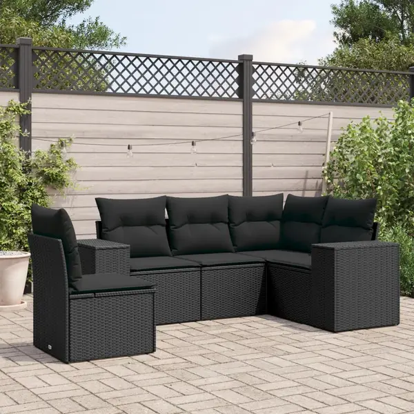 Gossi set mobilier de gradina cu perne, 5 piese, negru, poliratan