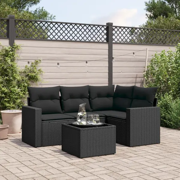 Gossi set mobilier de gradina cu perne, 5 piese, negru, poliratan