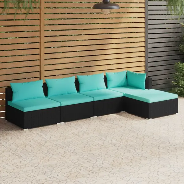 Gossi set mobilier de gradina cu perne, 5 piese, negru, poliratan