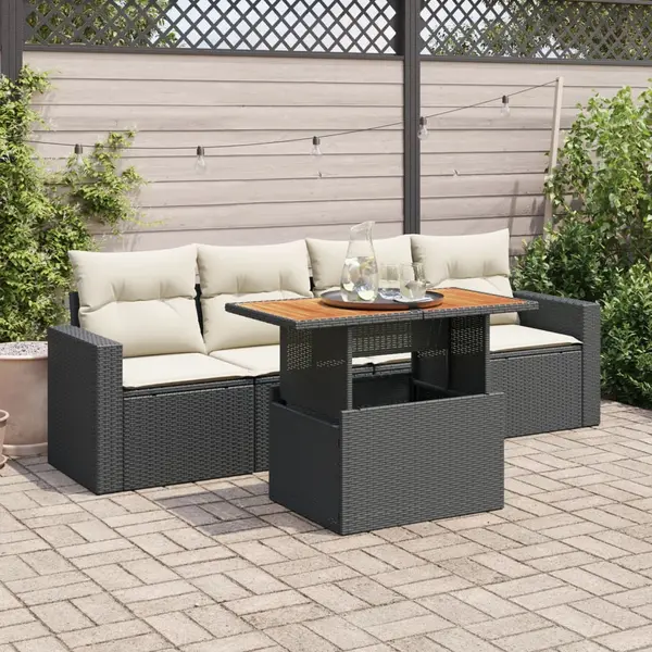 Gossi set mobilier de gradina cu perne, 5 piese, negru, poliratan