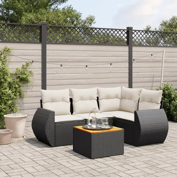 Gossi set mobilier de gradina cu perne, 5 piese, negru, poliratan