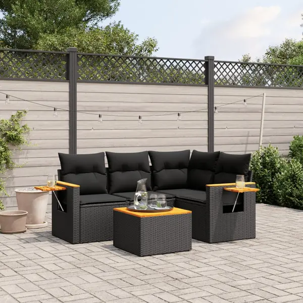 Gossi set mobilier de gradina cu perne, 5 piese, negru, poliratan