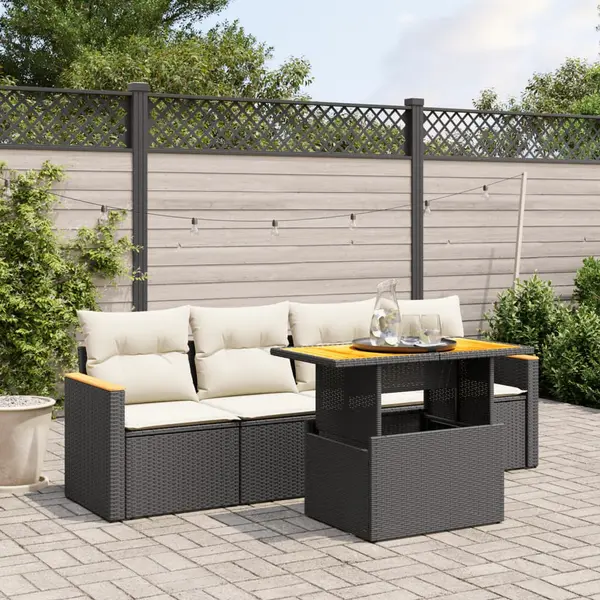 Gossi set mobilier de gradina cu perne, 5 piese, negru, poliratan