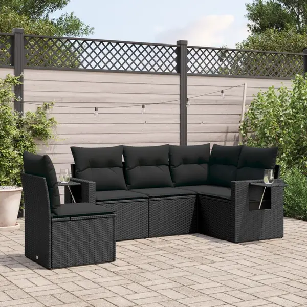 Gossi set mobilier de gradina cu perne, 5 piese, negru, poliratan