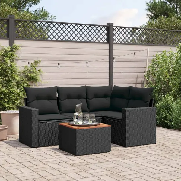 Gossi set mobilier de gradina cu perne, 5 piese, negru, poliratan