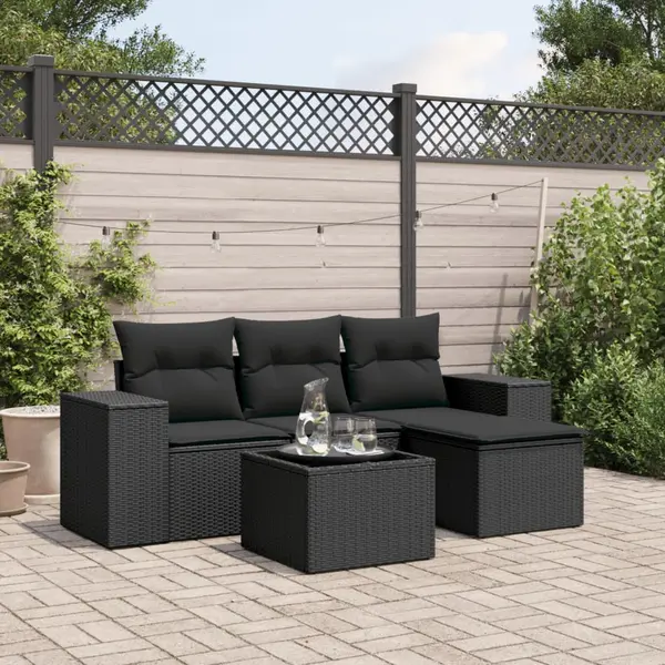 Gossi set mobilier de gradina cu perne, 5 piese, negru, poliratan