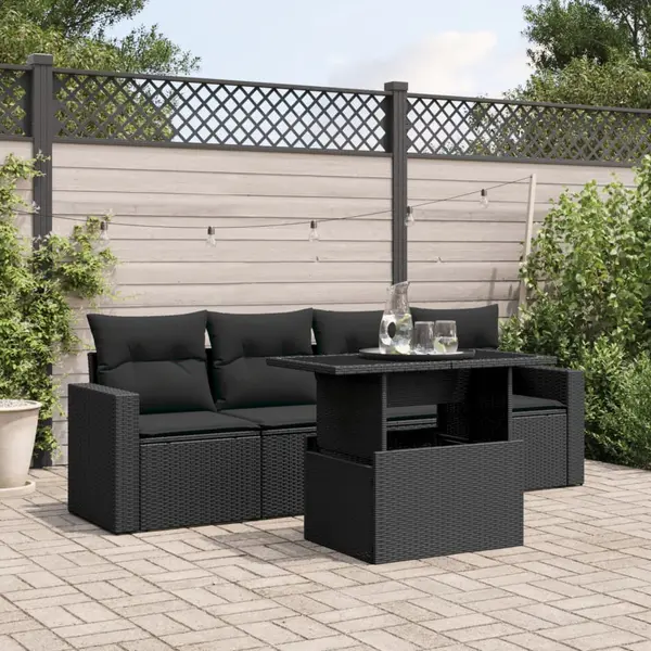 Gossi set mobilier de gradina cu perne, 5 piese, negru, poliratan