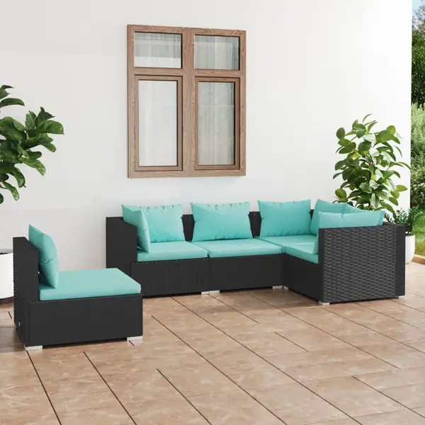 Gossi set mobilier de gradina cu perne, 5 piese, negru, poliratan