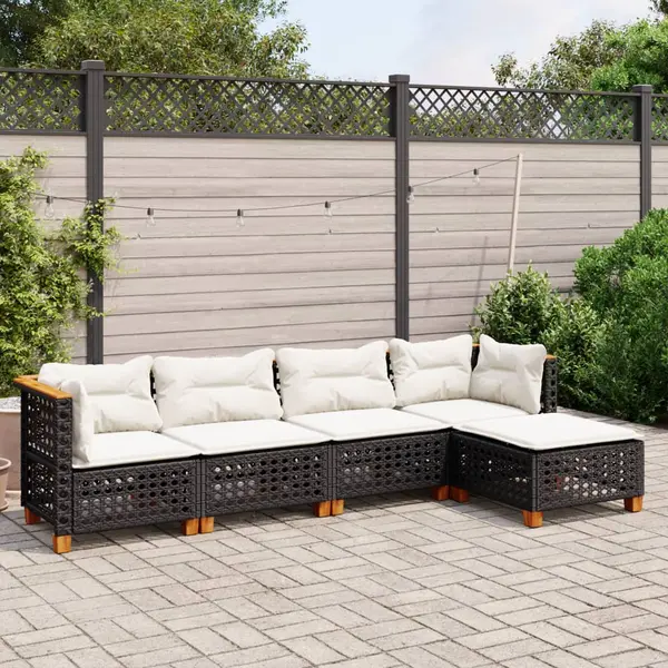 Gossi set mobilier de gradina cu perne, 5 piese, negru, poliratan