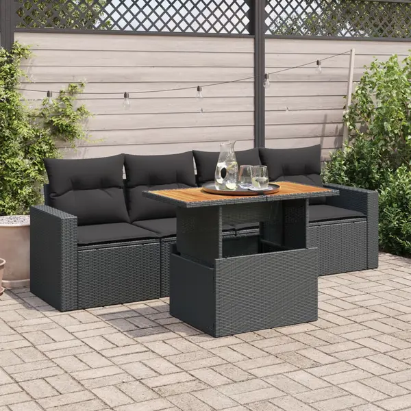 Gossi set mobilier de gradina cu perne, 5 piese, negru, poliratan