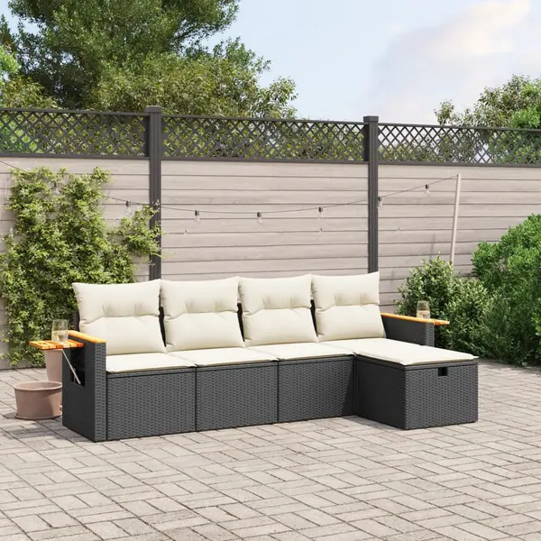 Gossi set mobilier de gradina cu perne, 5 piese, negru, poliratan