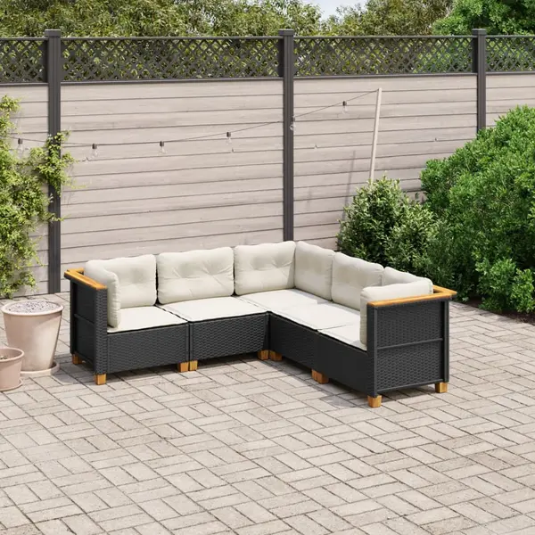 Gossi set mobilier de gradina cu perne, 5 piese, negru, poliratan