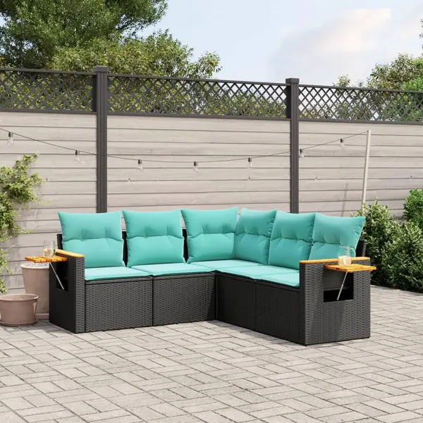 Gossi set mobilier de gradina cu perne, 5 piese, negru, poliratan
