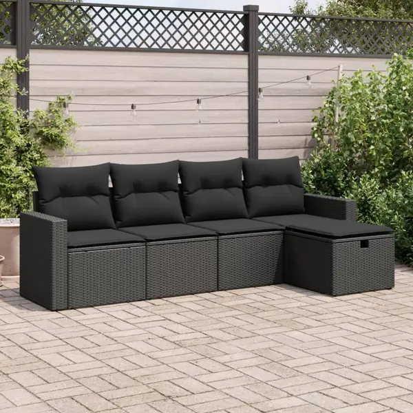Gossi set mobilier de gradina cu perne, 5 piese, negru, poliratan