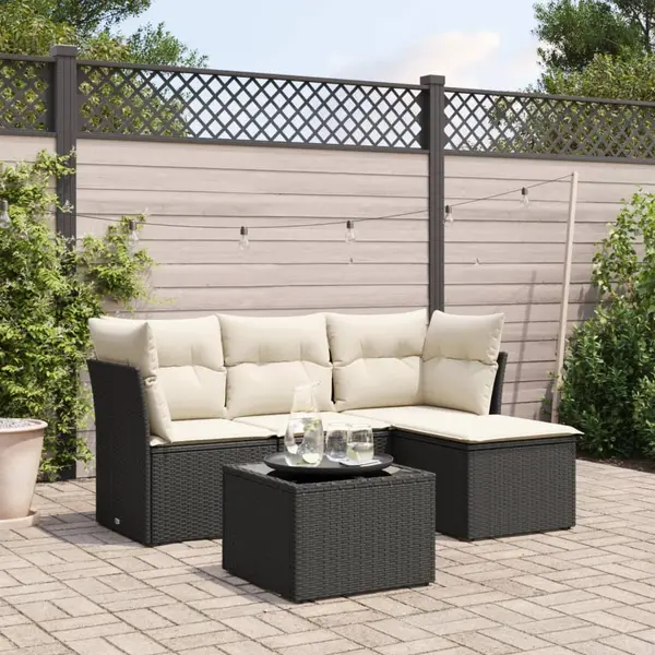 Gossi set mobilier de gradina cu perne, 5 piese, negru, poliratan