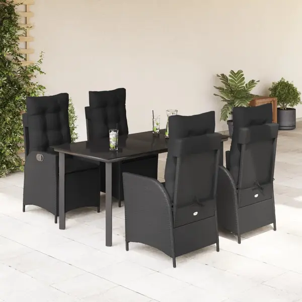 Gossi set mobilier de gradina cu perne, 5 piese, negru, poliratan