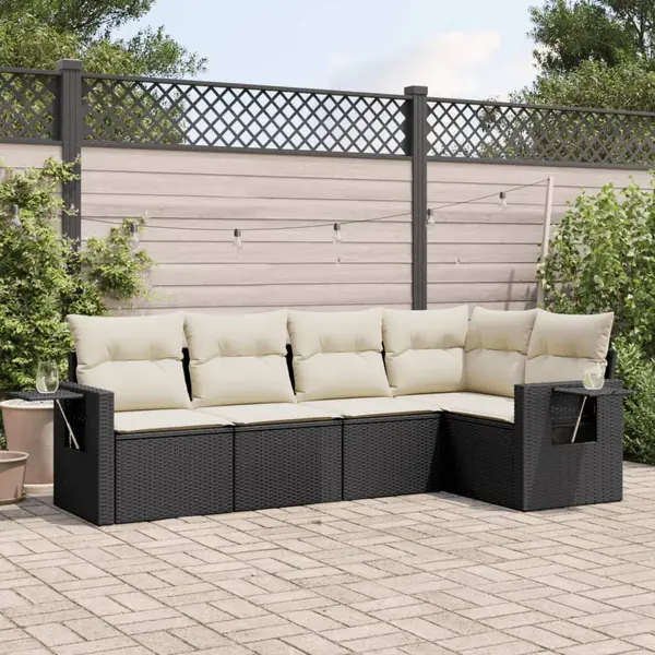 Gossi set mobilier de gradina cu perne, 5 piese, negru, poliratan