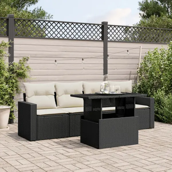 Gossi set mobilier de gradina cu perne, 5 piese, negru, poliratan
