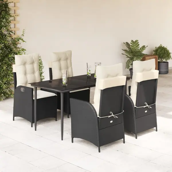 Gossi set mobilier de gradina cu perne, 5 piese, negru, poliratan