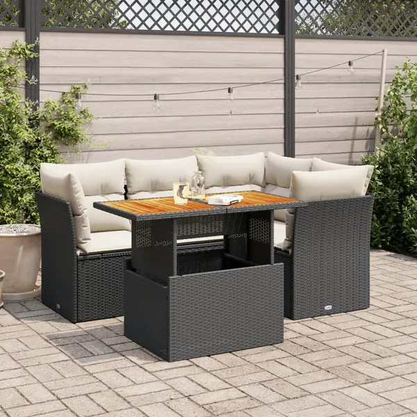 Gossi set mobilier de gradina cu perne, 5 piese, negru, poliratan