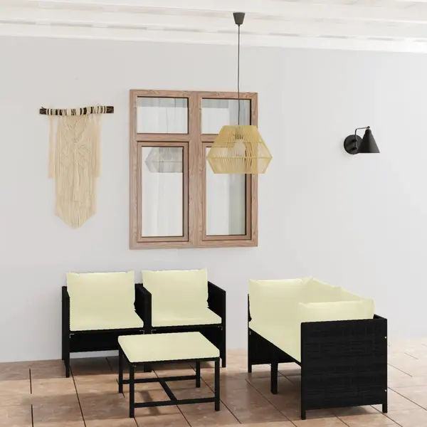 Gossi set mobilier de gradina cu perne, 5 piese, negru, poliratan