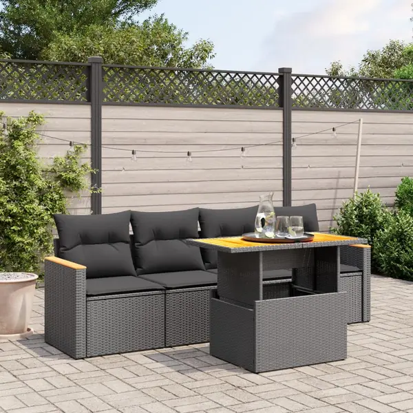 Gossi set mobilier de gradina cu perne, 5 piese, negru, poliratan