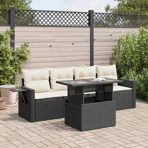 Gossi set mobilier de gradina cu perne, 5 piese, negru, poliratan