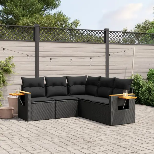 Gossi set mobilier de gradina cu perne, 5 piese, negru, poliratan