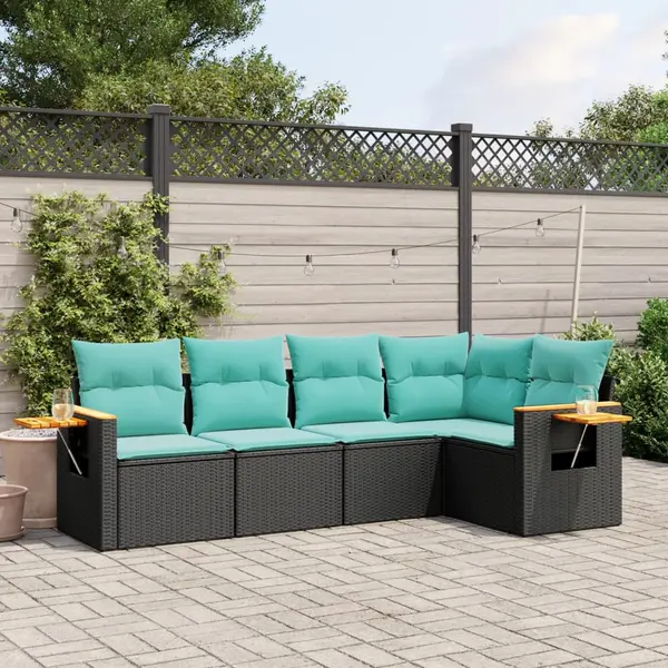 Gossi set mobilier de gradina cu perne, 5 piese, negru, poliratan