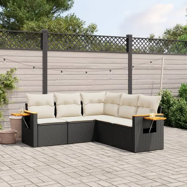 Gossi set mobilier de gradina cu perne, 5 piese, negru, poliratan
