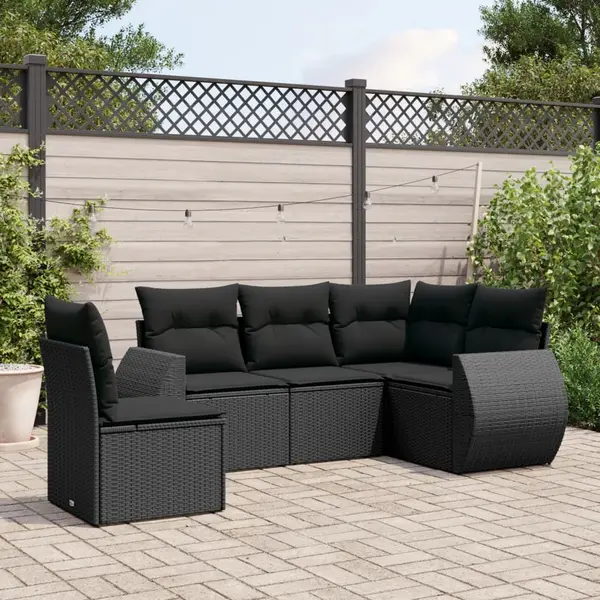Gossi set mobilier de gradina cu perne, 5 piese, negru, poliratan