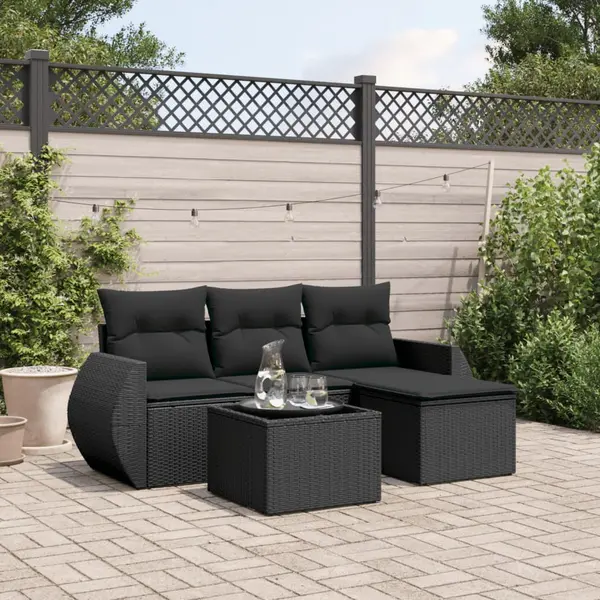 Gossi set mobilier de gradina cu perne, 5 piese, negru, poliratan