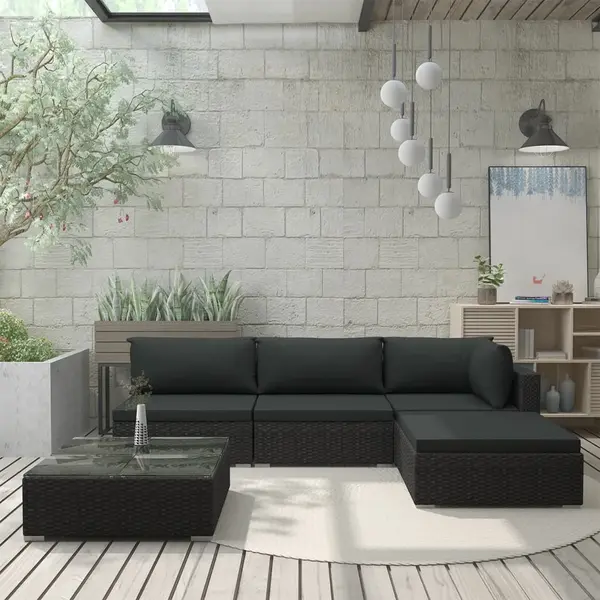 Gossi set mobilier de gradina cu perne, 5 piese, negru, poliratan