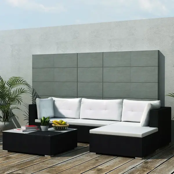 Gossi set mobilier de gradina cu perne, 5 piese, negru, poliratan