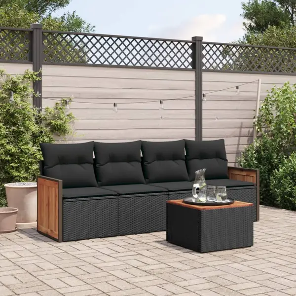 Gossi set mobilier de gradina cu perne, 5 piese, negru, poliratan