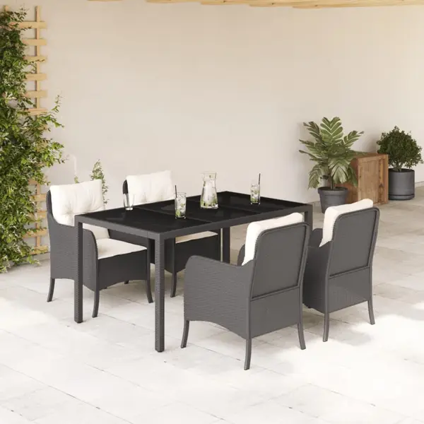 Gossi set mobilier de gradina cu perne, 5 piese, negru, poliratan