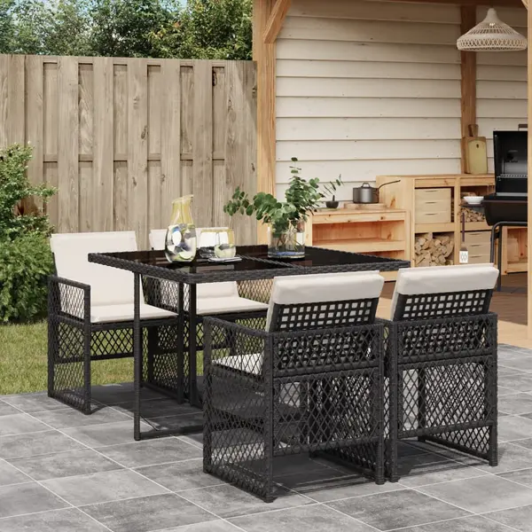 Gossi set mobilier de gradina cu perne, 5 piese, negru, poliratan