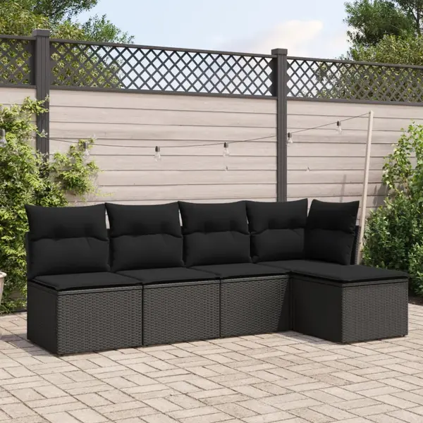 Gossi set mobilier de gradina cu perne, 5 piese, negru, poliratan