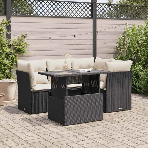 Gossi set mobilier de gradina cu perne, 5 piese, negru, poliratan