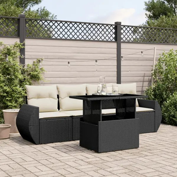Gossi set mobilier de gradina cu perne, 5 piese, negru, poliratan