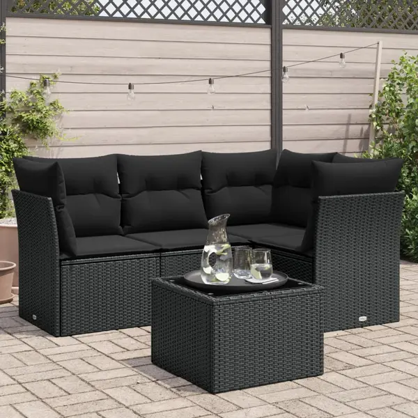 Gossi set mobilier de gradina cu perne, 5 piese, negru, poliratan