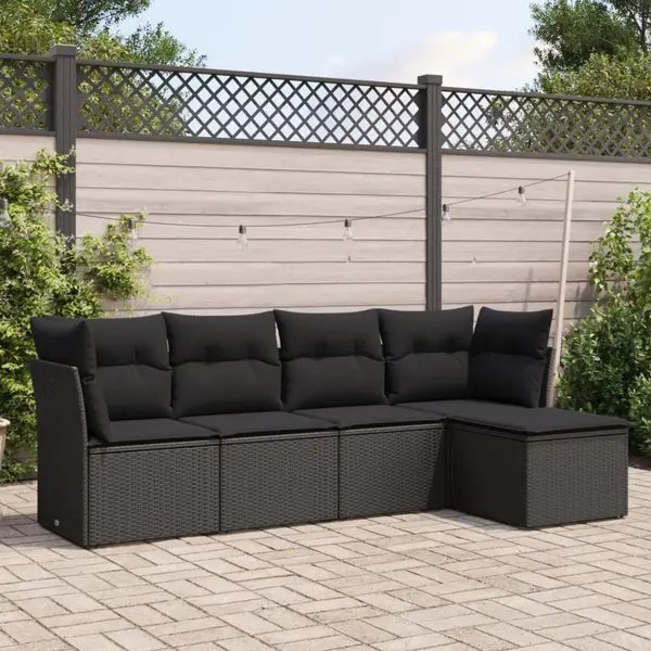Gossi set mobilier de gradina cu perne, 5 piese, negru, poliratan
