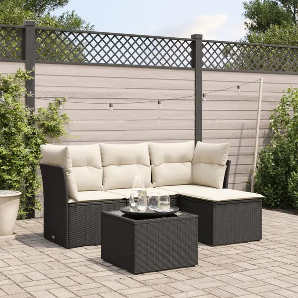 Gossi set mobilier de gradina cu perne, 5 piese, negru, poliratan