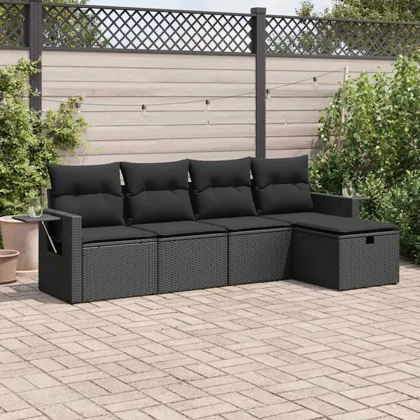 Gossi set mobilier de gradina cu perne, 5 piese, negru, poliratan