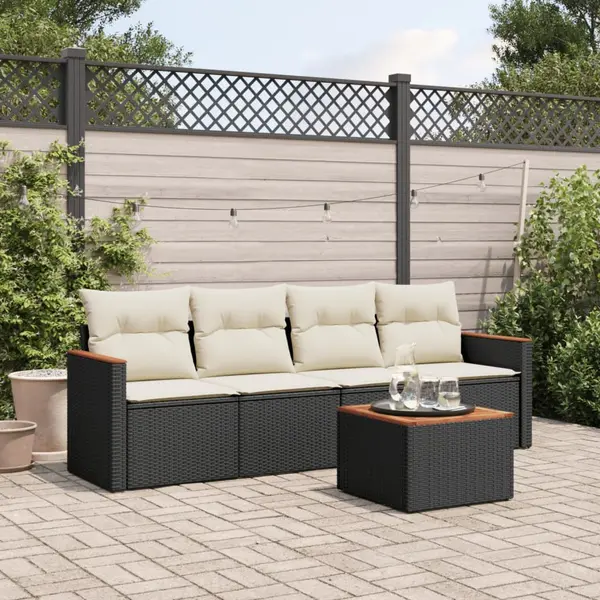 Gossi set mobilier de gradina cu perne, 5 piese, negru, poliratan