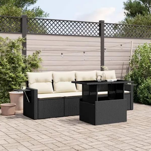 Gossi set mobilier de gradina cu perne, 5 piese, negru, poliratan