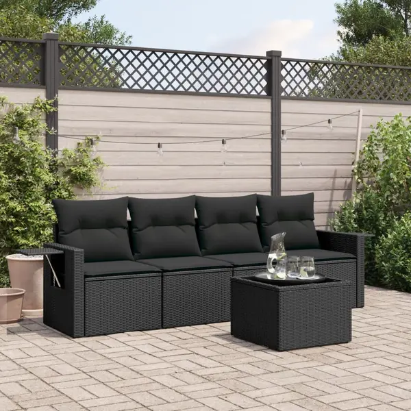 Gossi set mobilier de gradina cu perne, 5 piese, negru, poliratan